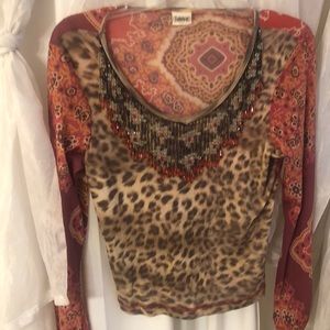 Leopard print bohemian blouse.